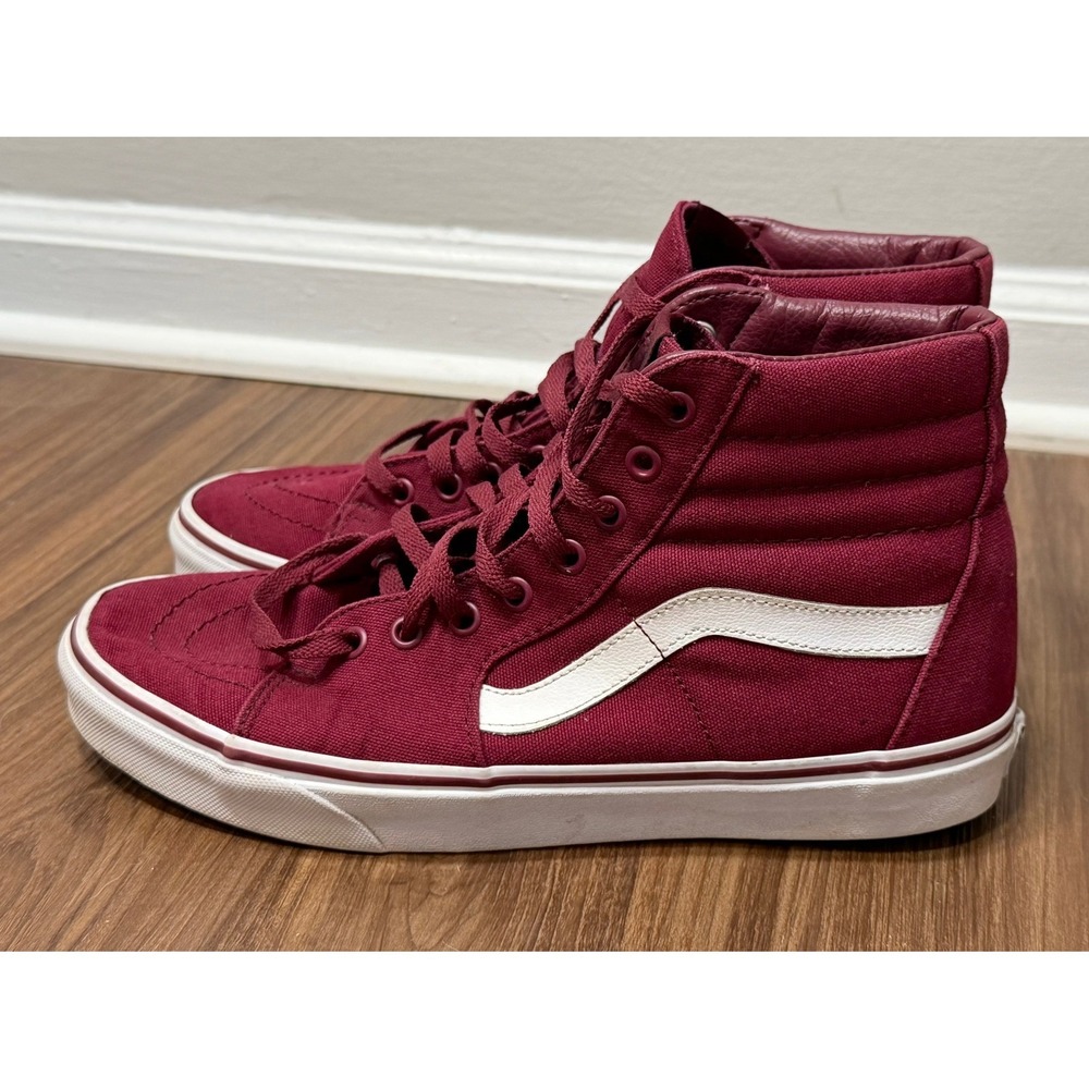 Vans Sk8-Hi Burgundy Maroon High Top Canvas Skateboarding Shoes Mens Sz 10